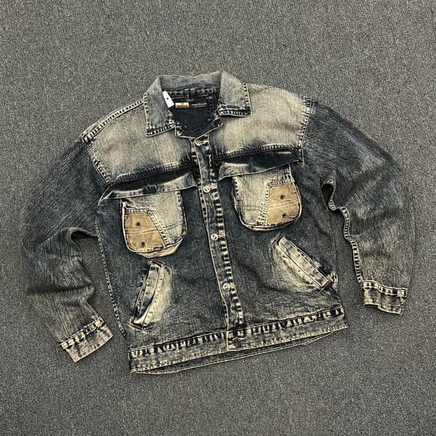 OS)Spine 빈티지 코듀로이 멀티 포켓 유틸리티 데님 자켓