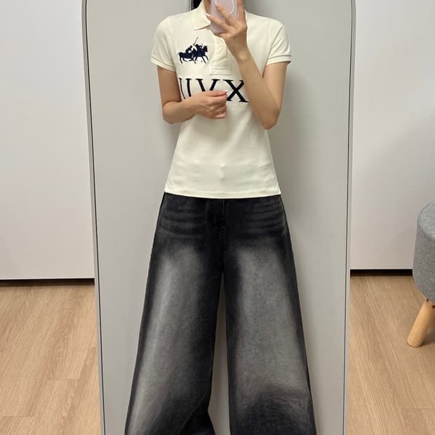 폴로 랄프로렌 빅포니 딱붙핏 아이보리 카라 반팔 티셔츠