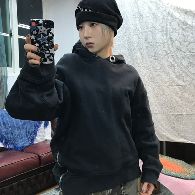 ACNE 아크네 사이드지퍼 블랙 후드티 