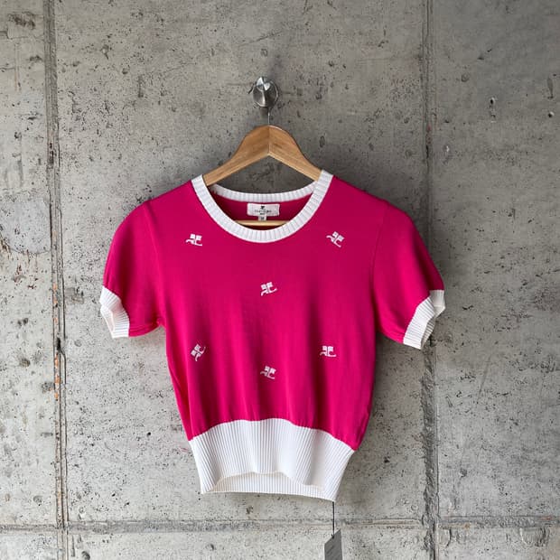 00s Courreges 꾸레쥬 로고 패턴 니트 탑