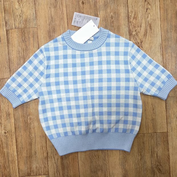 R2W 시화(SIHWA) 깅엄체크 반팔니트 55-66 새상품