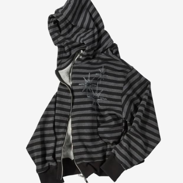 언타이틀 스테리나잇 스트라이프 후드집업 블랙