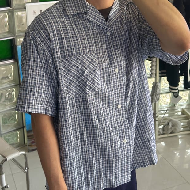 open color short sleeve check shirt