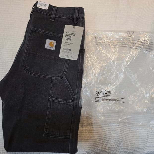 칼하트 더블니 팬츠 스미스 블랙 스톤 워시드