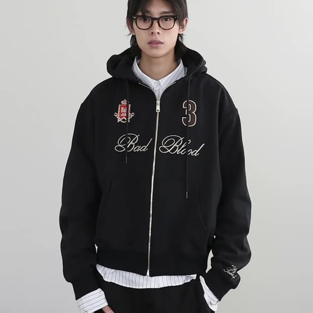 배드블러드 로열 클래식 후드 집업 - 블랙 L