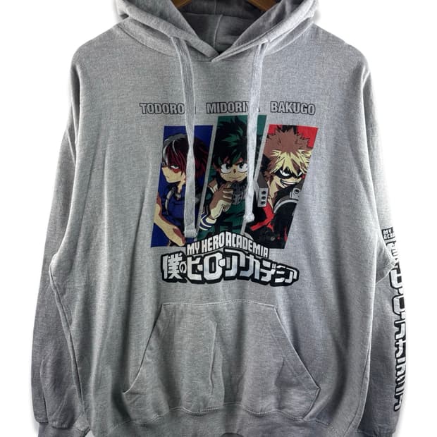 나의히어로 아카데미아 그레이 프린팅 후드티2505