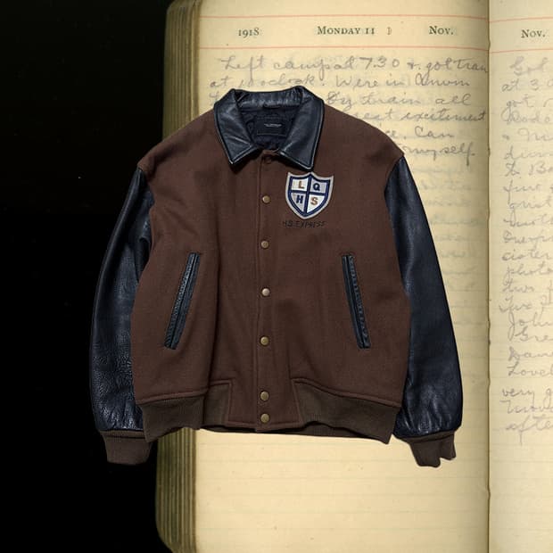 빈티지 울 가죽 바시티 자켓 