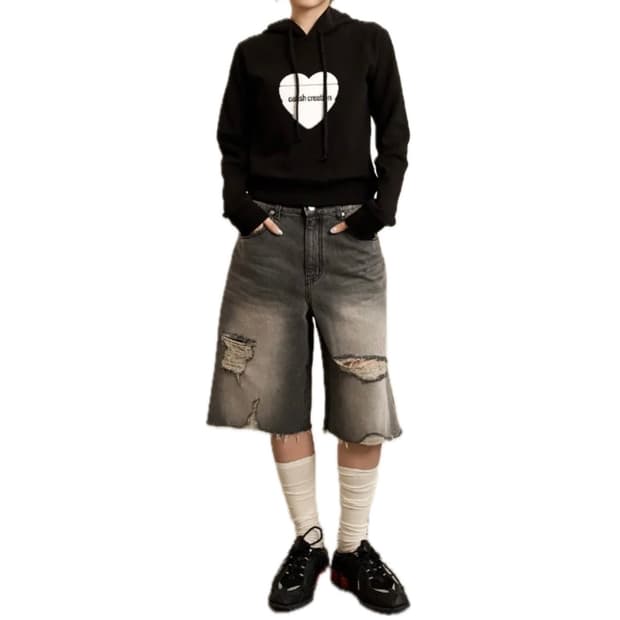 오피쉬 하트 로고 후디 블랙