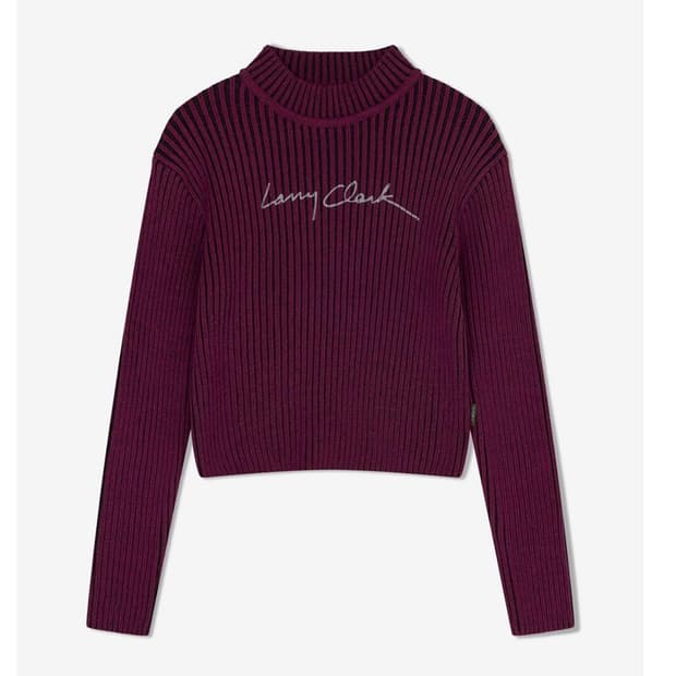 니트) 슬림핏 골지 니트 (레드) / 래리클락 시그니처 로고 크롭 니트