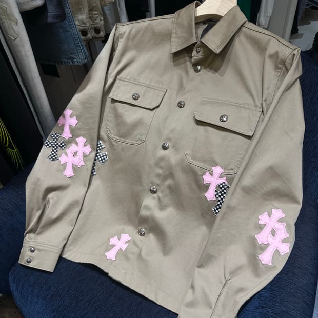 크롬하츠 레더 패치 데님 워크독 셔츠 자켓
