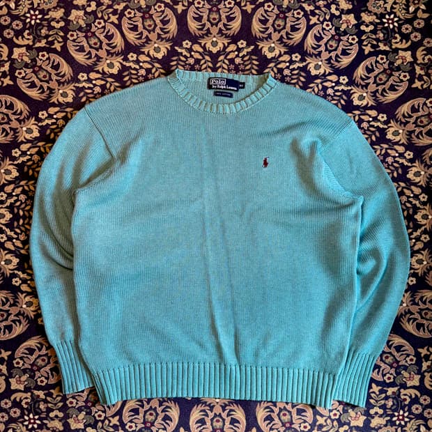 90s 빈티지 폴로 코튼 니트 틸블루