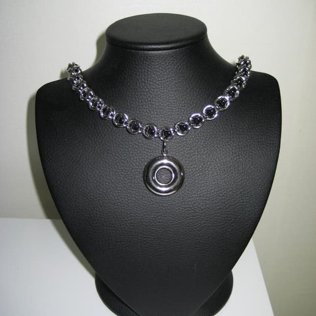 빅 오링 블랙오닉스볼 체인 목걸이
