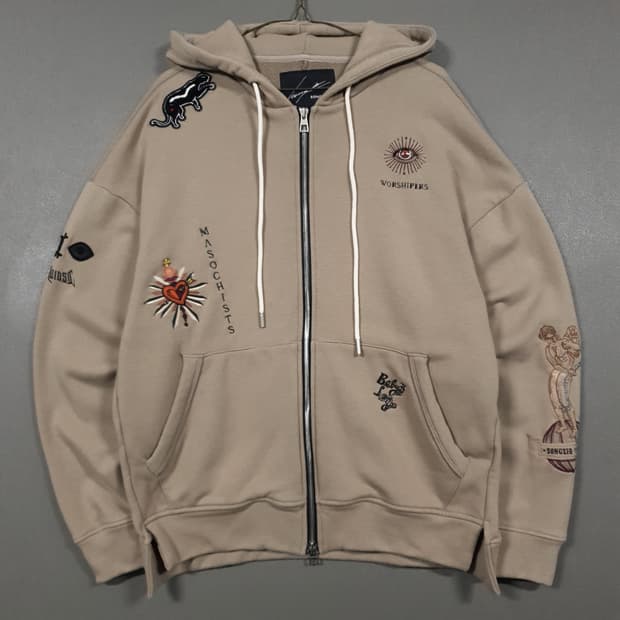 M (95) 송지오 옴므 멀티 자수 패치 포인트 후드집업 베이지 정품