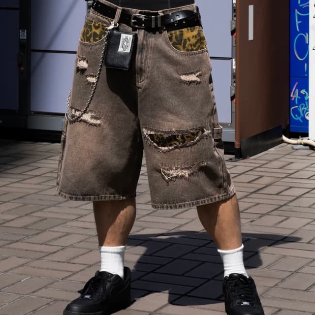 [송필드 콜라보]XF012 레오파드 카펜더 버뮤다 데님 팬츠 M