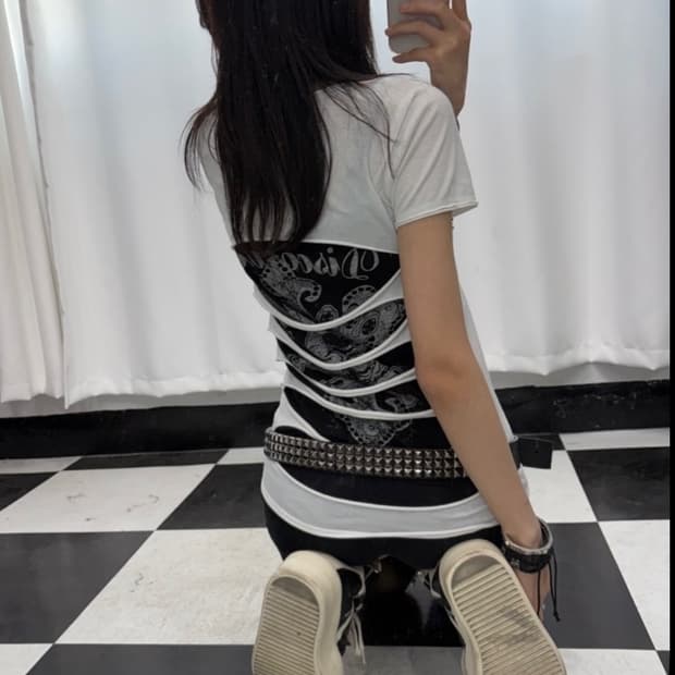 y2k 빈티지 디테일 반팔 탑 갸루 펑크 급전