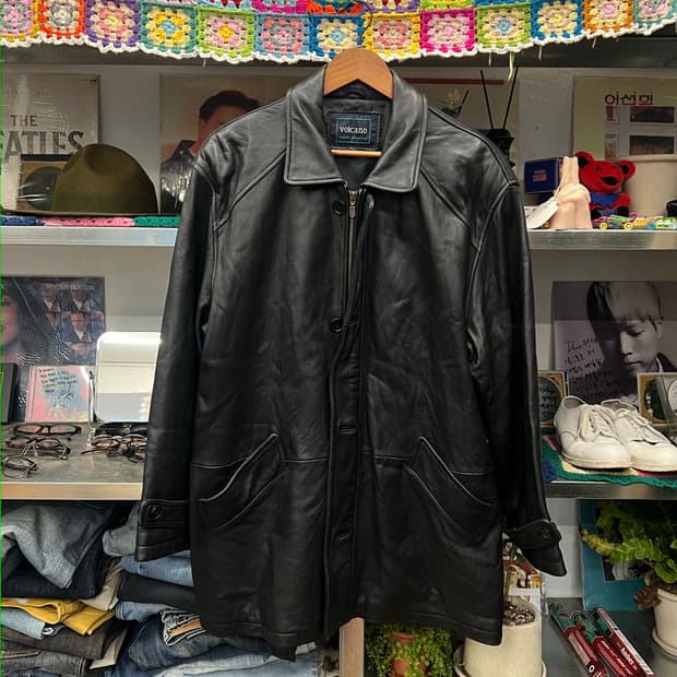 Volcano Black Leather Half Coat