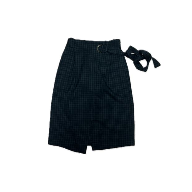 그린 체크 미디스커트