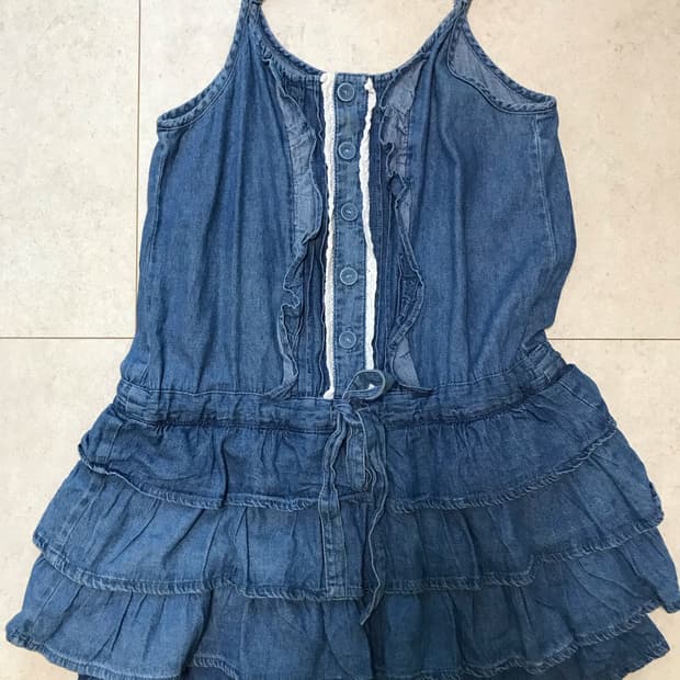 빈티지 모리걸 하구미 캉캉 데님 레이스 원피스 멜빵