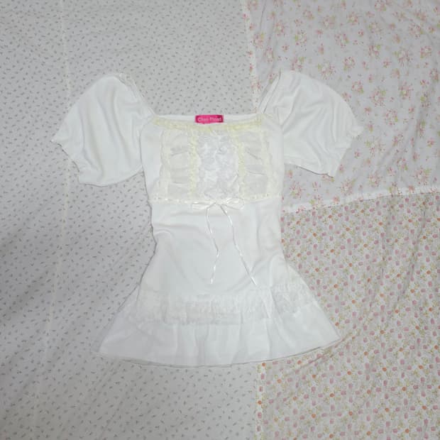 빈티지 화이트 리본 로걀탑 레이스 엑시즈팜 리즈리사깔 히메갸루