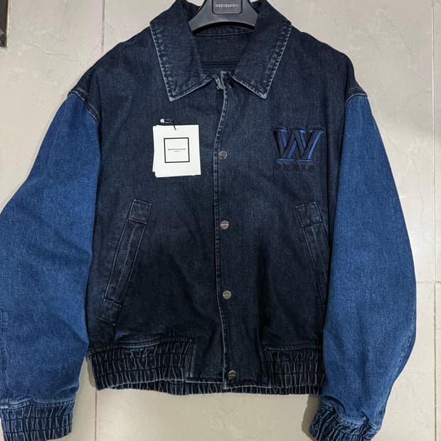 새상품급 우영미 데님 바시티 자켓 