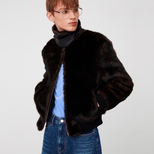 문선 유니섹스 밍크 라이크 스트라이프 퍼 자켓 (2WAY)