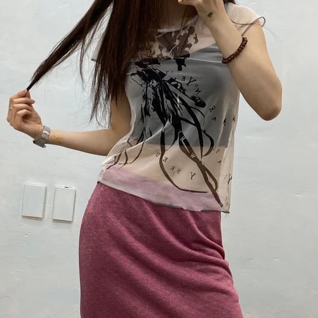 [2710]Yohji Yamamoto sheer mesh top
