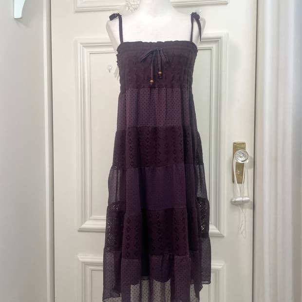 purple lace dot bow banding opc&skirt