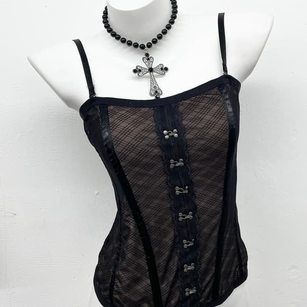 블랙 본디지 후크 코르셋