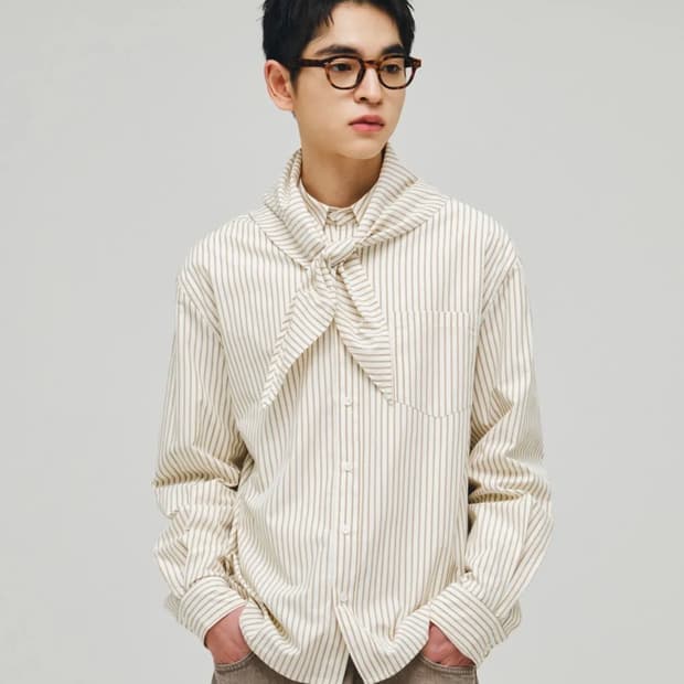 스트라이프 셔츠 스카프 세트 새상품