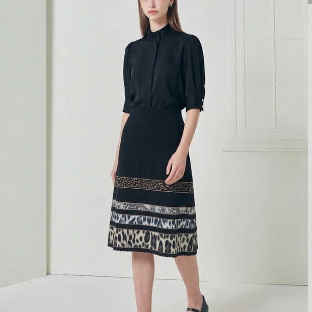 MARCCAIN 마르코카인 니트 스커트 55 | 레오파드 포인트 밴딩