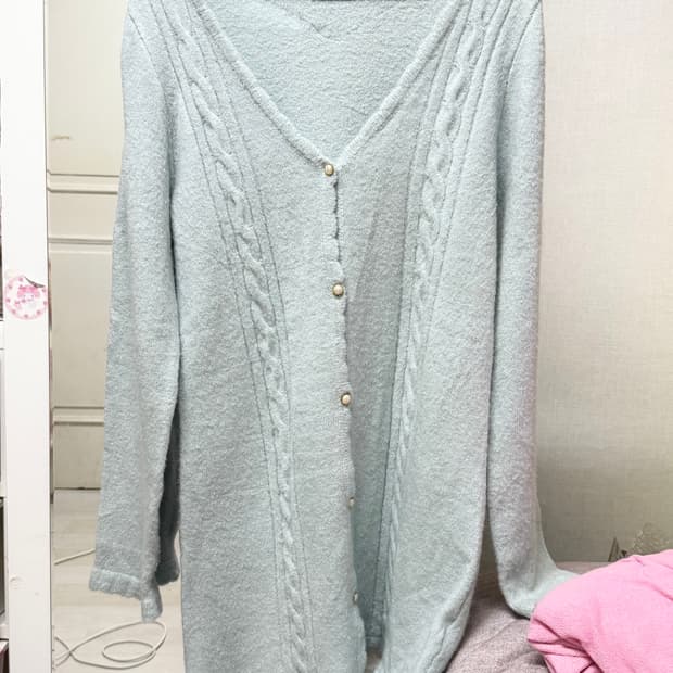 핑크세스 엑시즈팜 꽈배기 레이스 롱 가디건 민트맛 히메카지 갸루 모리걸