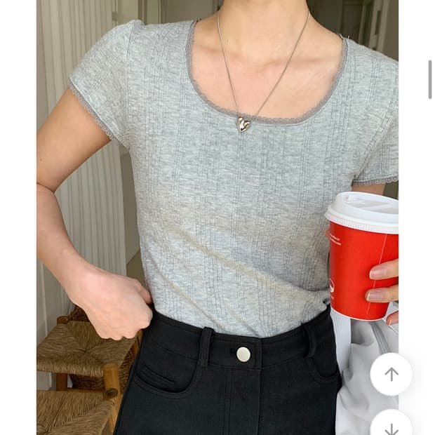 [블랙] 레이스 반팔 티셔츠