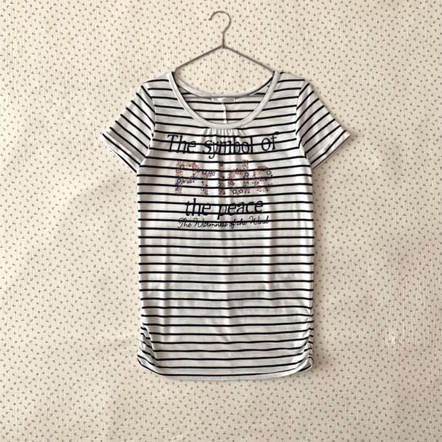 모리 플라워 스트라이프 티셔츠