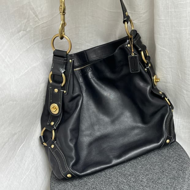 00s Coach 코치 글러브탠드 레더 백 블랙