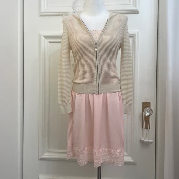 EF-DE ivory pearl charm knit zip-up&cora