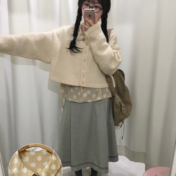 둥카라 도트 블라우스 + 버터 가디건