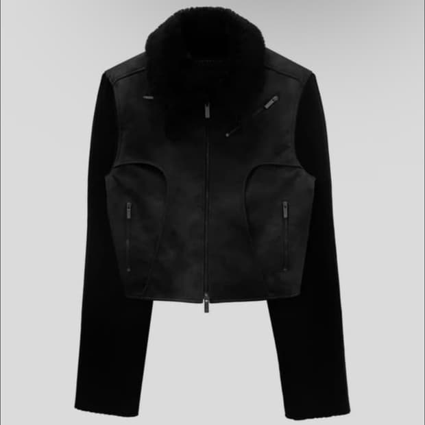 트리밍버드 니트 크랙 레더자켓 블랙