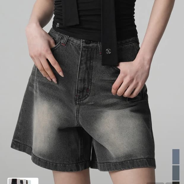 어반드레스 lovely stitch denim shorts black