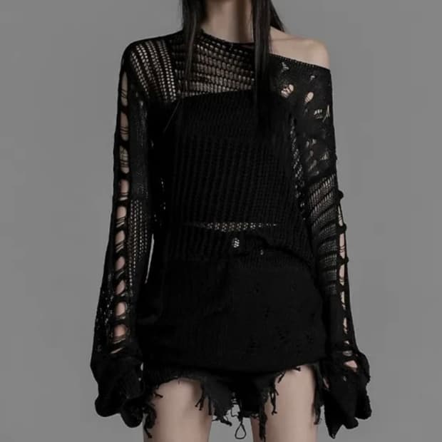 스코 데미지 니트 블랙