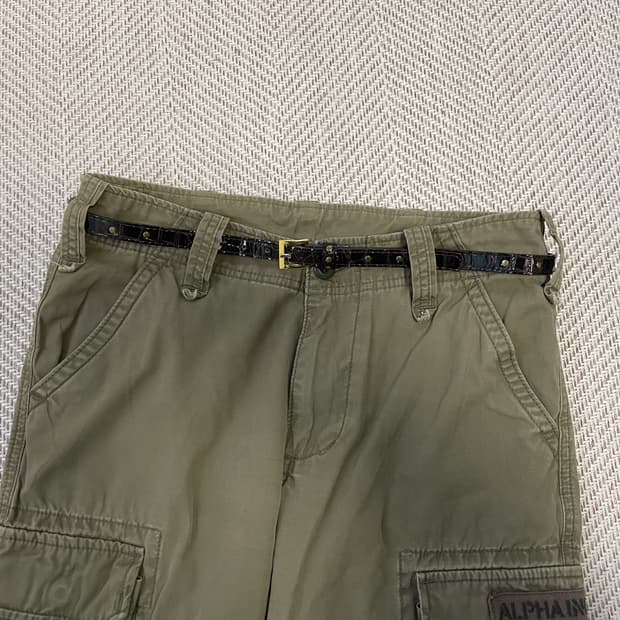 빈티지 크로커다일 골드 브라운 벨트 