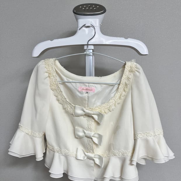 흰색 리본 레이스 로리타 반팔 자켓 지저스 디아망테