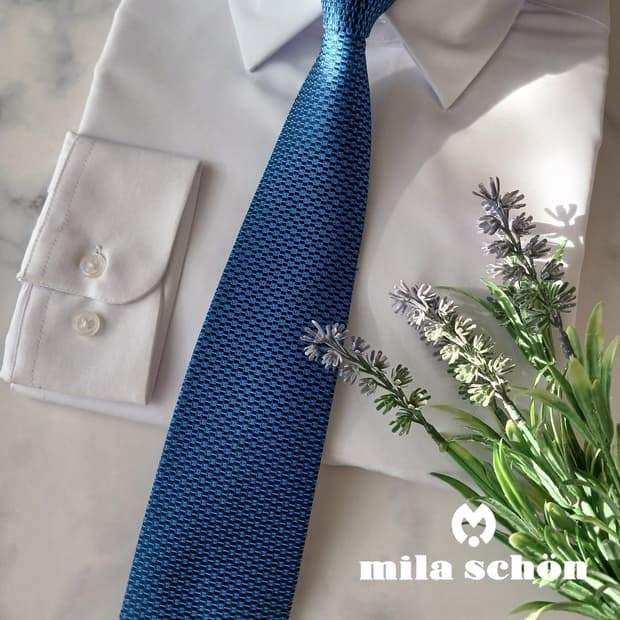 밀라숀 실크 블루 텍스처 자카드 넥타이 8cm A등급 A19049
