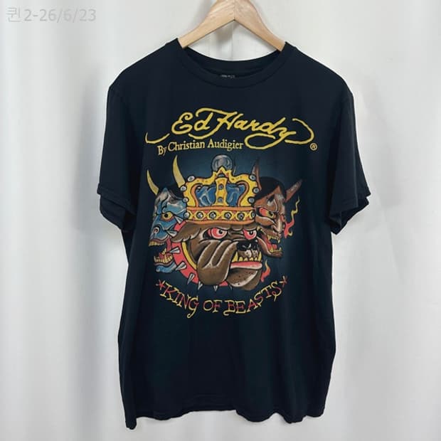 EDHARDY 에드하디 남자 스판 반팔티 검정 XXL 