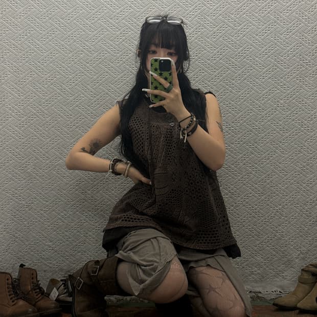 빈티지 히피 에스닉 펀칭 뜨개 모리 하구미 여름 니트 베스트 K0060