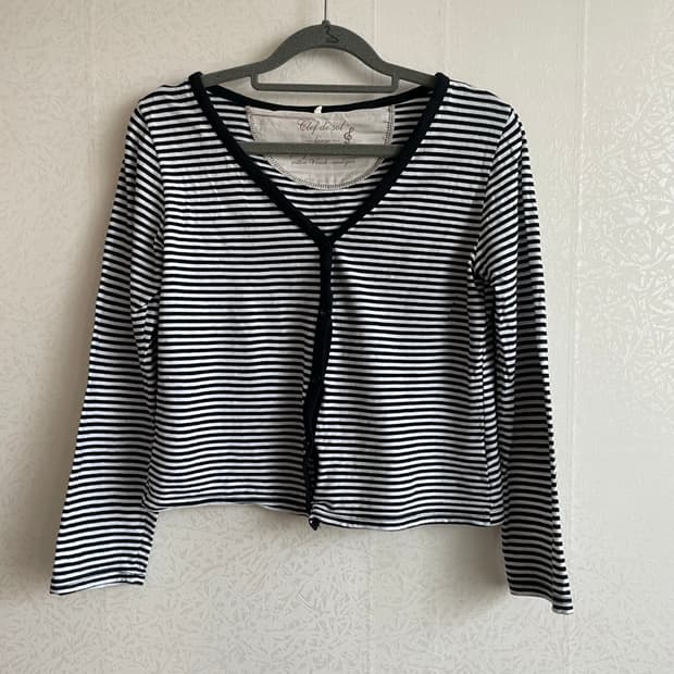 일본 빈티지 스트라이프 면 가디건