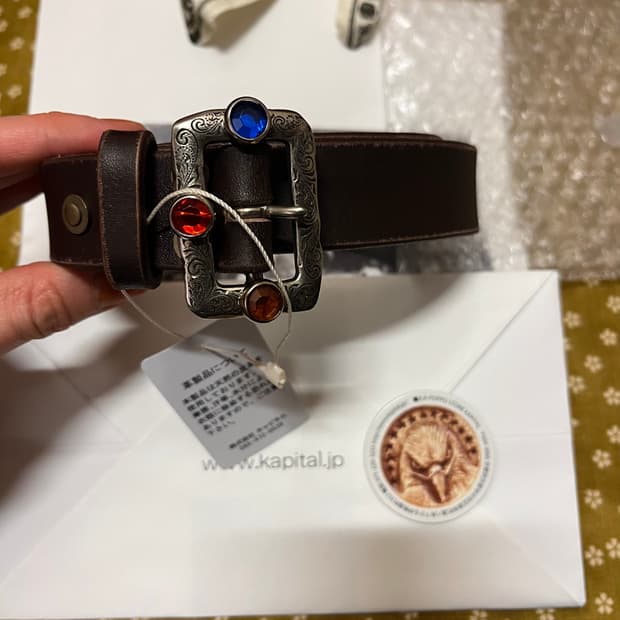 캐피탈 오일 레더 스터드 디스코 버클 벨트 브라운