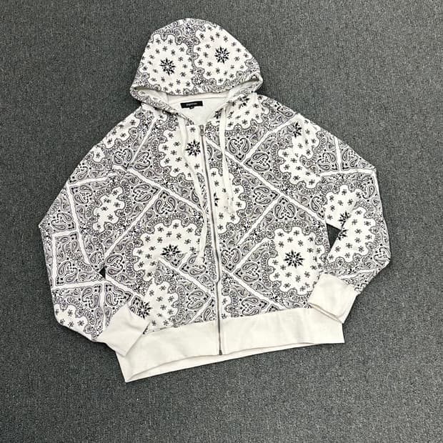 M)Improves vintage 화이트 페이즐리 패턴 후드집업
