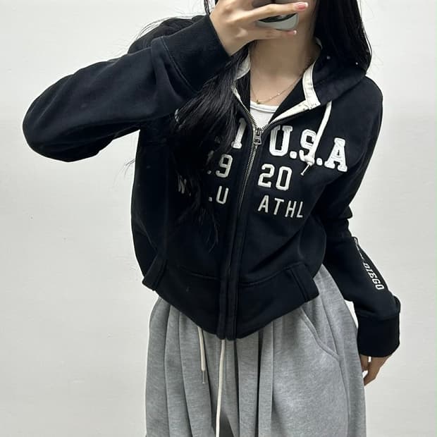 후아유 y2k 블랙 러블리힙 스웻 후드집업 희귀져지(L)