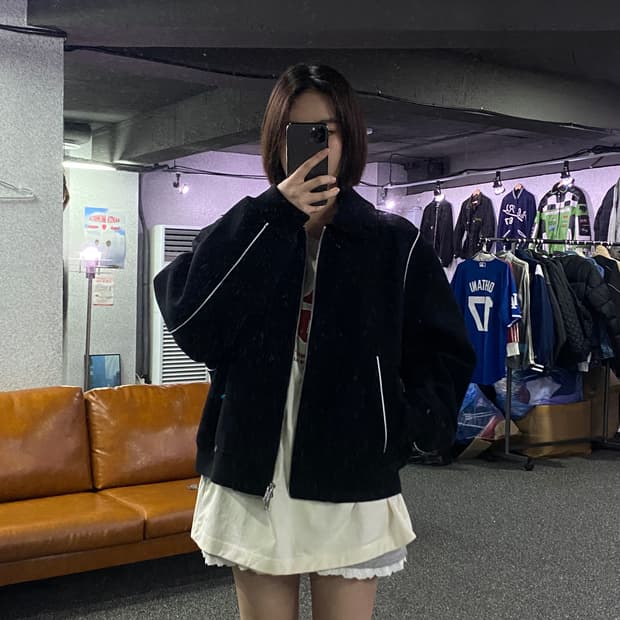 키뮤어 스티치 모직 바시티 자켓 B2860