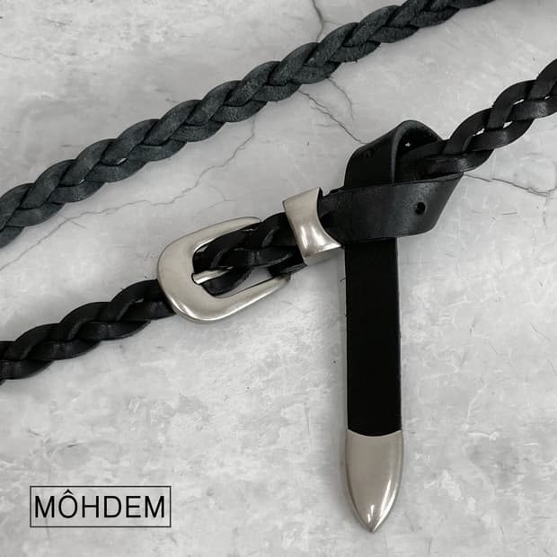[Unisex] 하프 위빙 이태리 가죽벨트 블랙